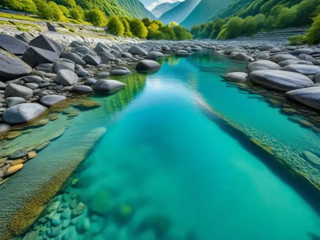 Verzasca River: Aguas turquesas cristalinas Verzasca River en Suiza, muestra sus aguas turquesas y claras, siendo uno de los ríos más limpios del mundo