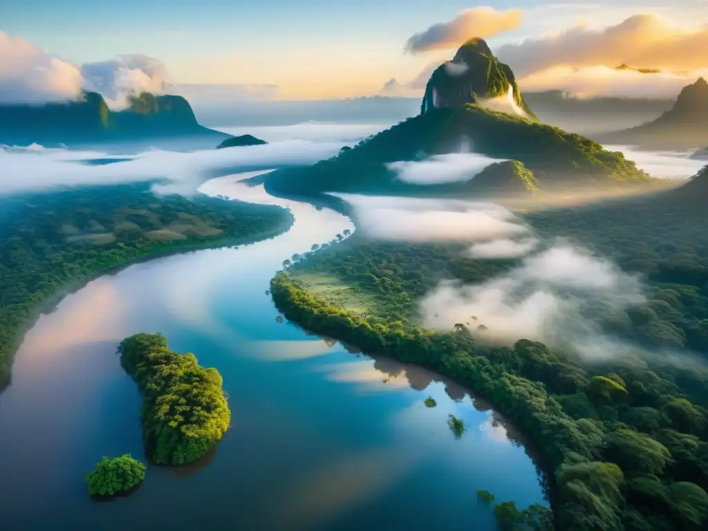 Amazonía: Esplendor al Amanecer en el Majestuoso Río Un amanecer mágico en el río Amazonas