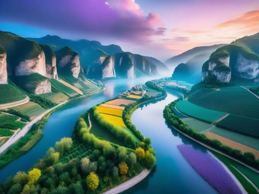Atardecer en el río Po: paisajes italianos impresionantes Atardecer vibrante sobre el río Po en Italia con formaciones riberenas