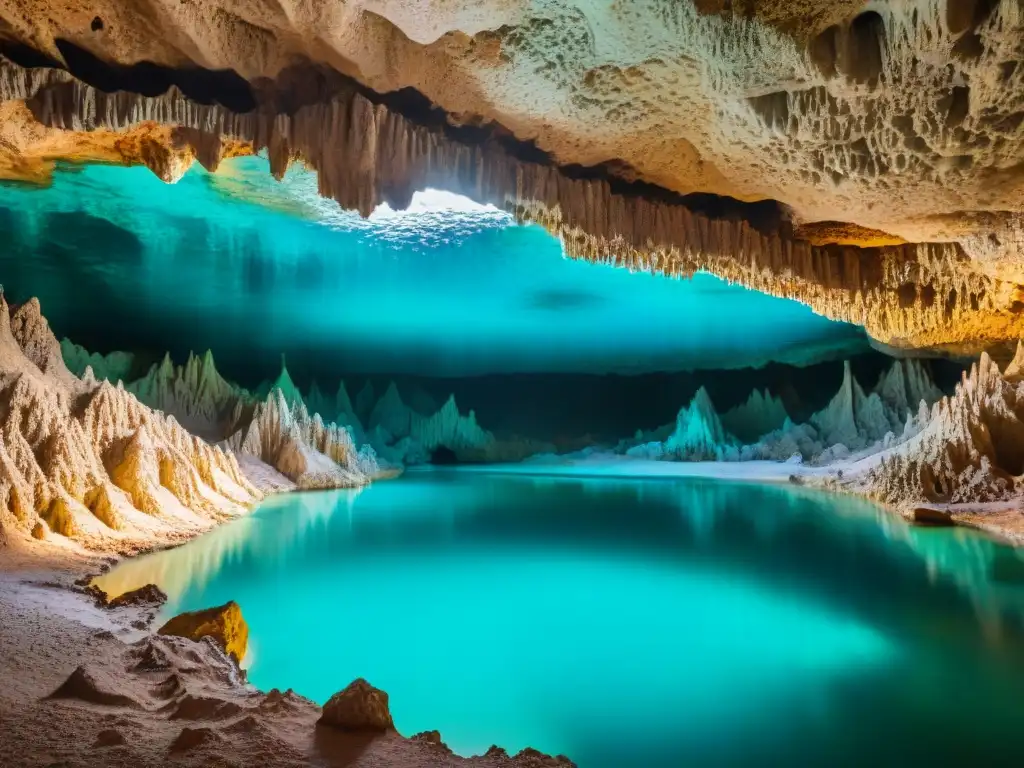Río subterráneo: belleza misteriosa de la cueva de estalactitas Explora la belleza misteriosa de los ríos subterráneos, fenómenos geológicos
