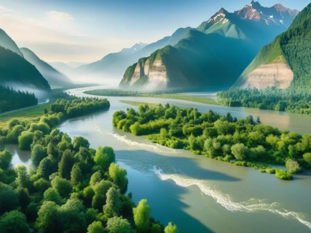 Exuberante biodiversidad en el ecosistema del río Fraser Un bosque exuberante a lo largo del Río Fraser, hogar de especies extraordinarias