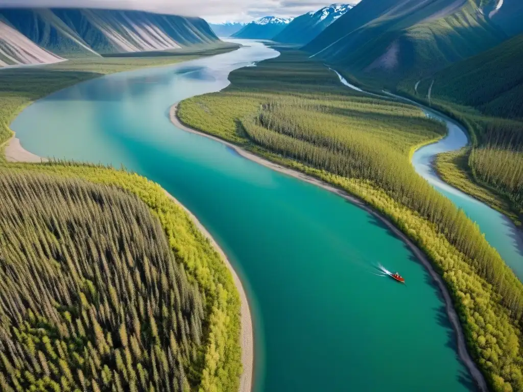 Espléndido río Yukón: belleza salvaje en Canadá Un canoísta solitario explorando el emblemático río Yukón en Canadá, rodeado de naturaleza salvaje y belleza sin igual