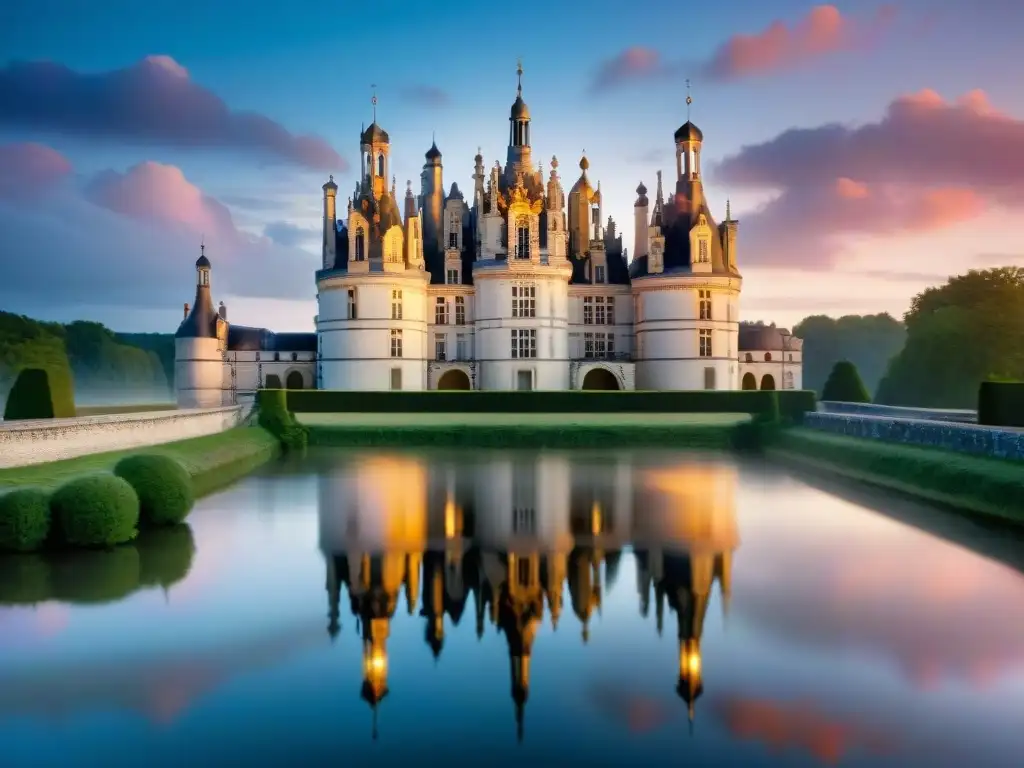 Castillo de Chambord iluminado por el sol en el río Loira, evocando los mitos franceses del río Loira
