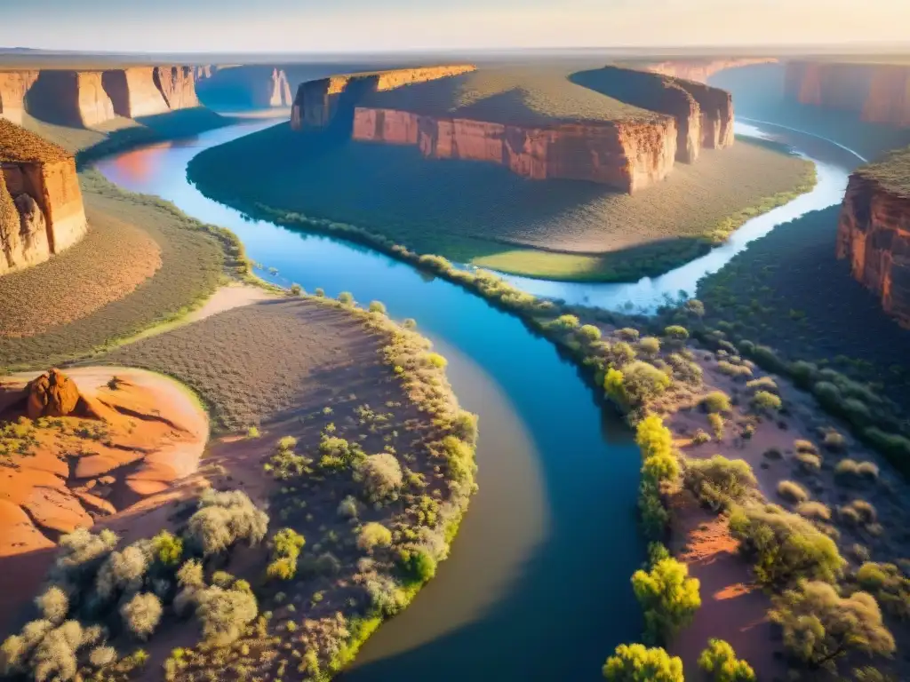 Esplendor del Río Murray en el desierto australiano al atardecer El Murray serpentea en el desierto al atardecer, reflejando los vibrantes colores del cielo en el agua