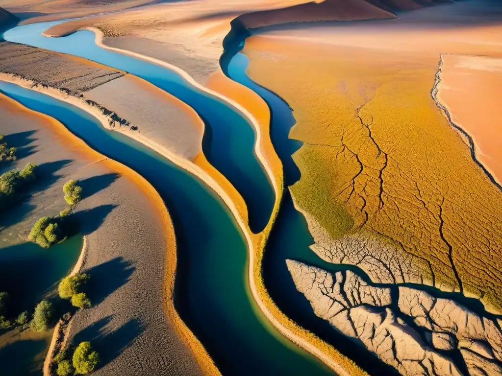 Desolación: Sequía y escasez de agua por cambio climático Desolado lecho de río seco en paisaje árido reflejando disputas por recursos hídricos y cambio climático