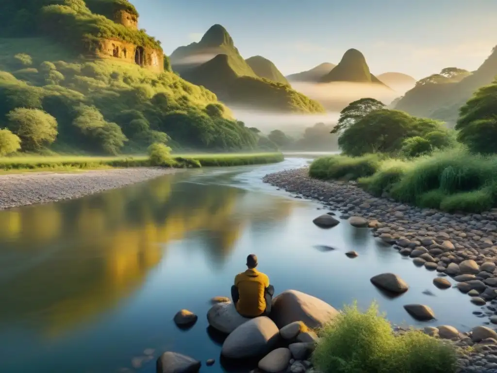 Río al atardecer: inspiración serena para directores Un director inspirado por la serena belleza de un río al atardecer