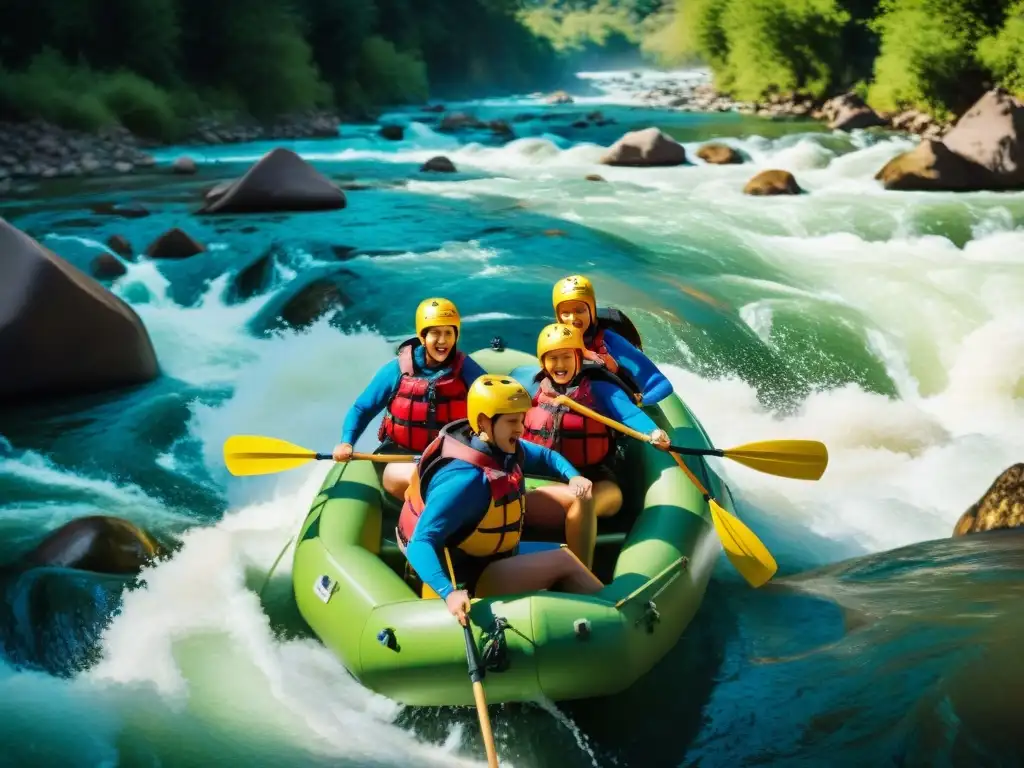 Emoción en el río: Rafting en rápidos legendarios Un emocionante descenso en balsa por ríos legendarios, capturando la adrenalina y la determinación de los aventureros