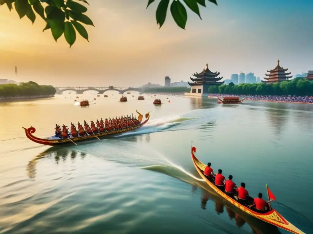 Espectacular Festival de Barcos Dragón en el Río Qiantang Espectacular festividad del Dragón del Río Qiantang con botes coloridos compitiendo en el festival