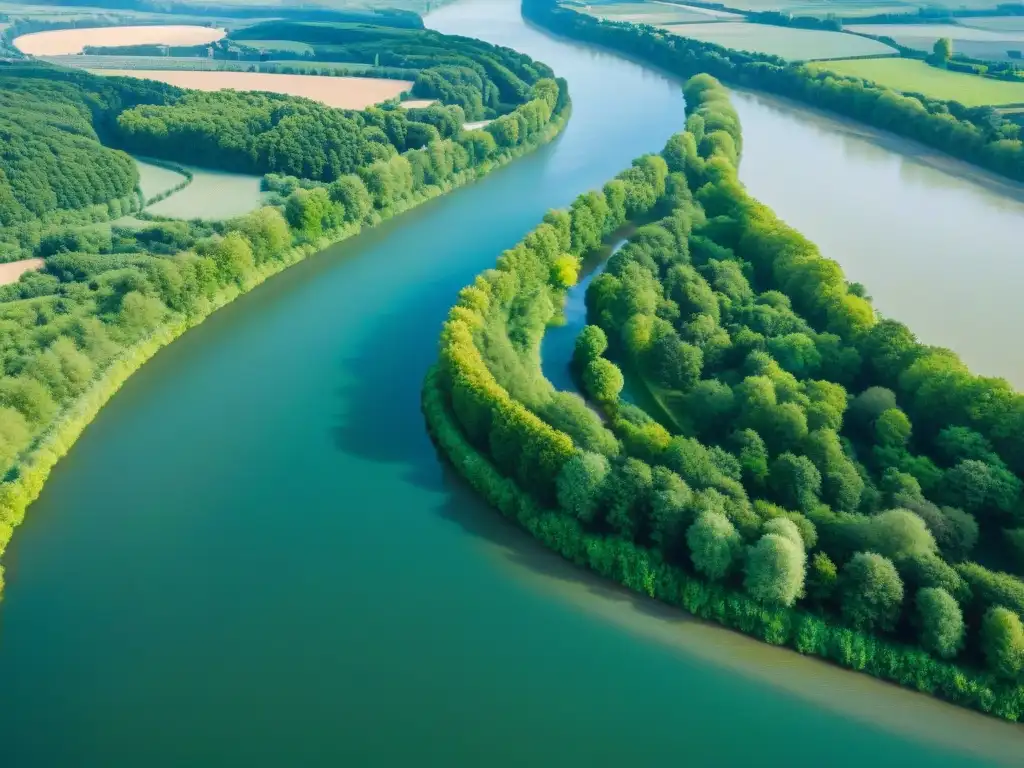 Esplendor del río Loira: un paisaje natural cautivador Exploración de los emblemáticos ríos Loira en Francia: vista aérea impresionante del río serpenteando entre valles verdes