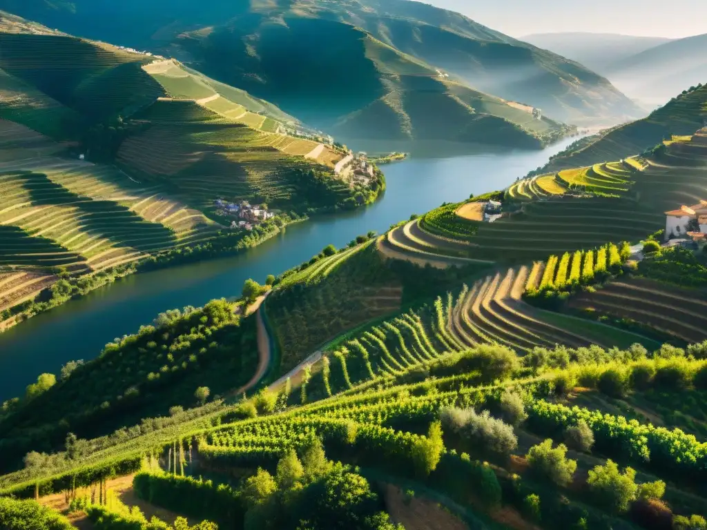 Valle del Duero: viñedos y paisajes impresionantes Exploración de los ríos emblemáticos Douro: valles verdes, terrazas de viñedos y luz dorada