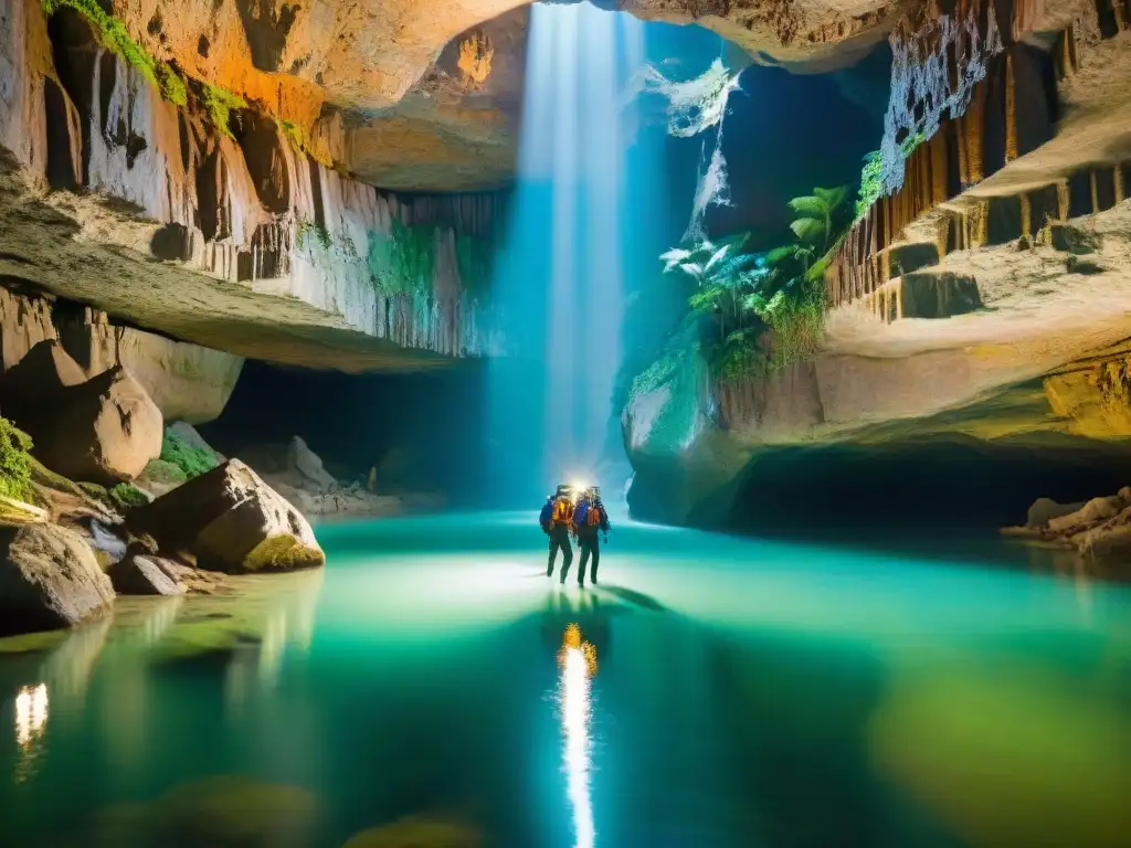 Exploradores maravillados por la belleza de ríos subterráneos ancestrales