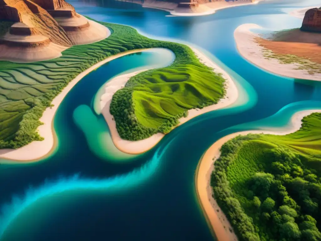 Confluencia épica de ríos: azul profundo y marrón El fascinante choque de aguas en ríos emblemáticos, con corrientes y colores únicos, rodeados de ecosistemas opuestos y asentamientos humanos lejanos