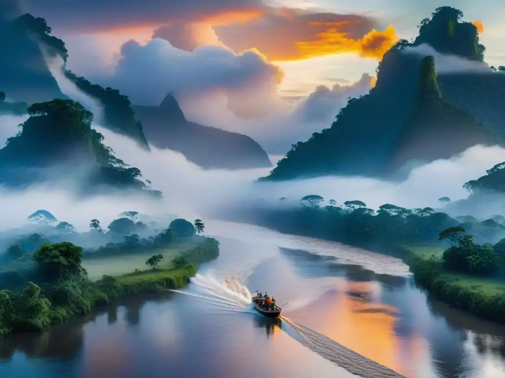 Capturando la majestuosidad del Amazonas al amanecer: Fotógrafo en acción Fotógrafo capturando la majestuosidad del río Amazonas al amanecer, reflejando la pasión por la fotografía de ríos emblemáticos mundo