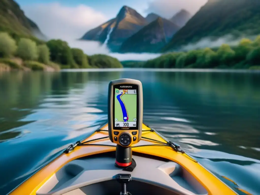 GPS resistente en kayak: explorando río legendario GPS impermeable para ríos legendarios en kayak con vista panorámica