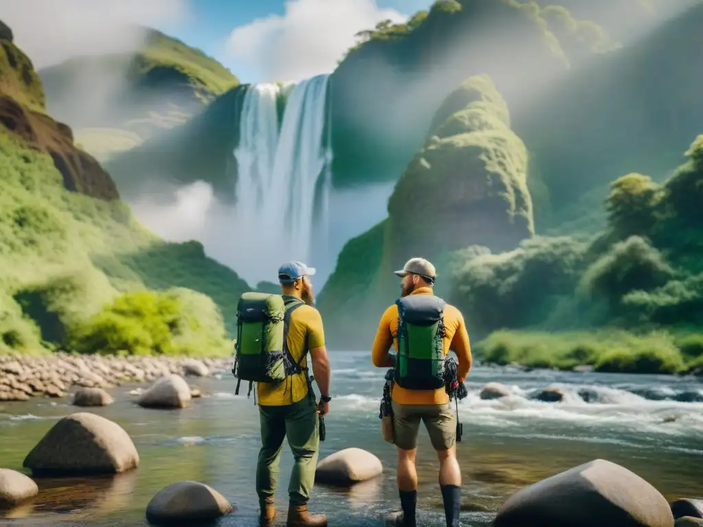 Emoción en el río: fotógrafos aventureros listos para capturar la magia Un grupo de fotógrafos aventureros con cámaras resistentes al agua, listos para capturar la emoción de su próxima aventura en el río
