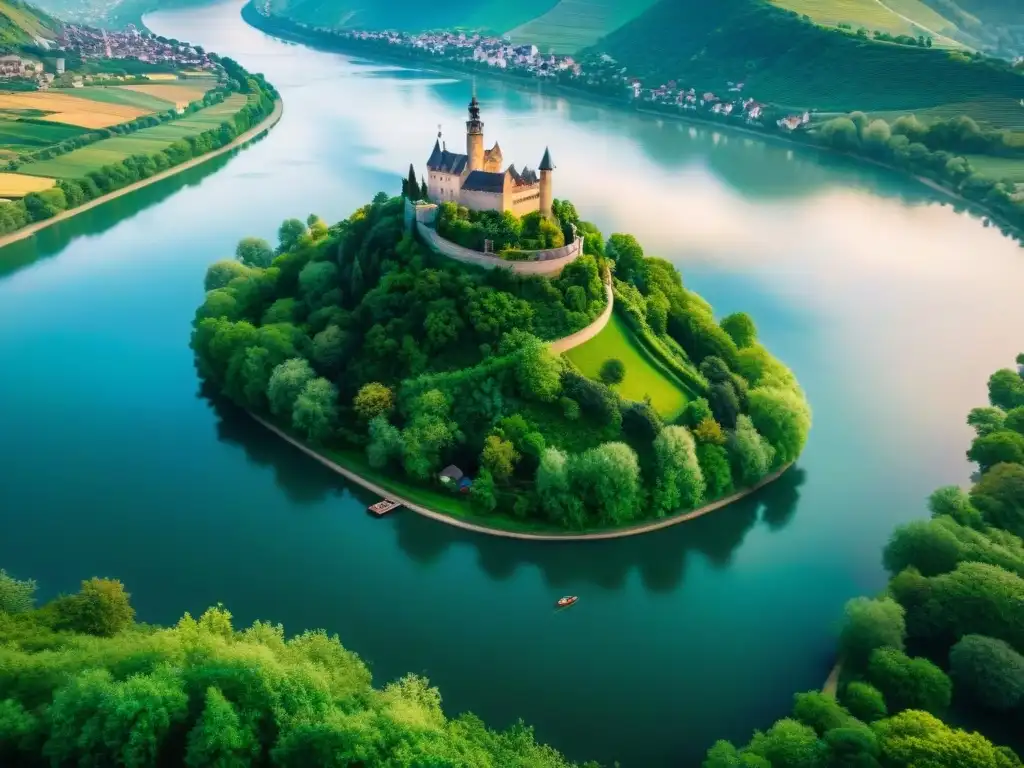 Espléndido paisaje del río Rin: castillos, pueblos y naturaleza Hermoso paisaje del río Rin con pueblos históricos y barcos navegando, cerca de hoteles a lo largo Rin