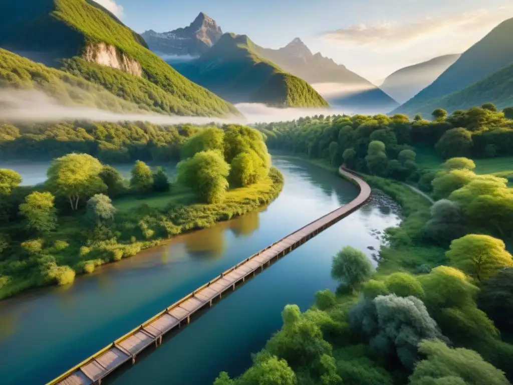 Río sereno al atardecer: belleza natural en detalle Idílica escena al atardecer en un río sereno rodeado de naturaleza exuberante