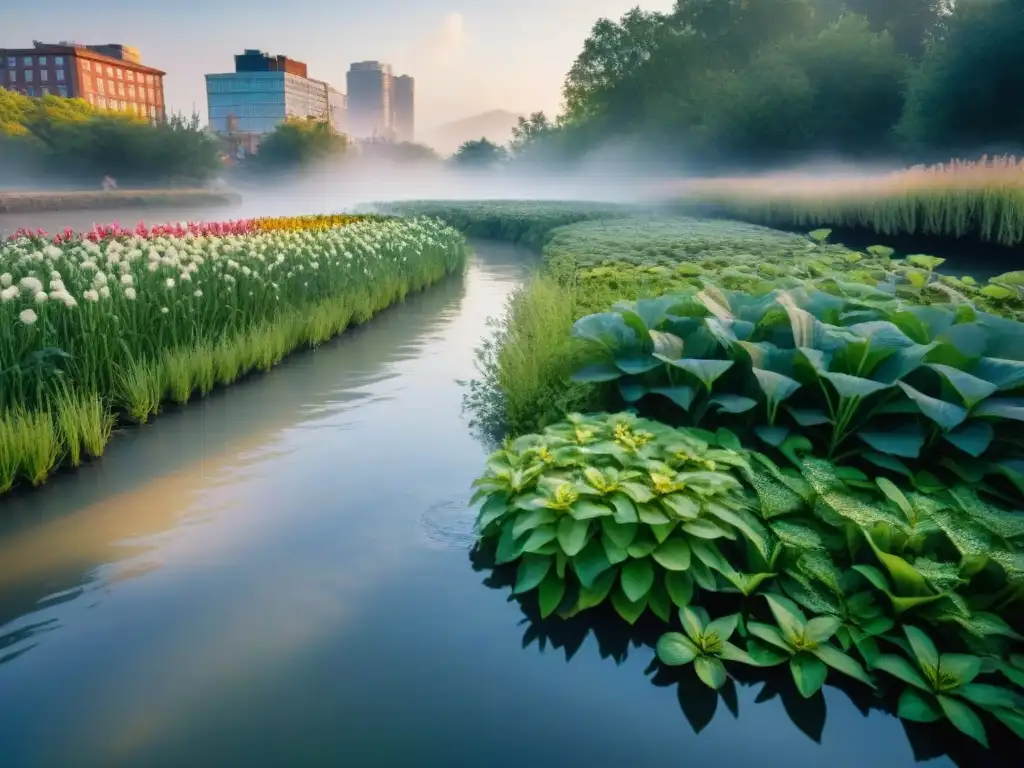 Río renacido: naturaleza resurge en hábitat restaurado Imagen de un río antes contaminado lleno de vida tras exitosa recuperación ambiental