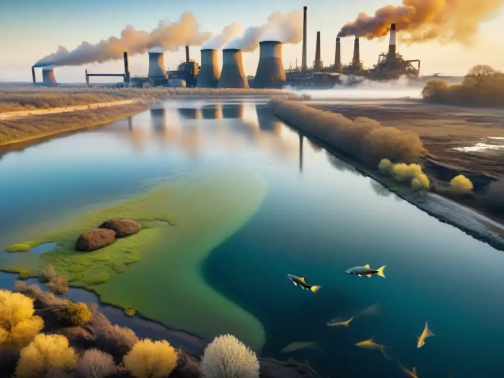 Ecosistema fluvial devastado por acidificación: una llamada a la acción Impactante imagen de los devastadores efectos de la acidificación en ecosistemas acuáticos