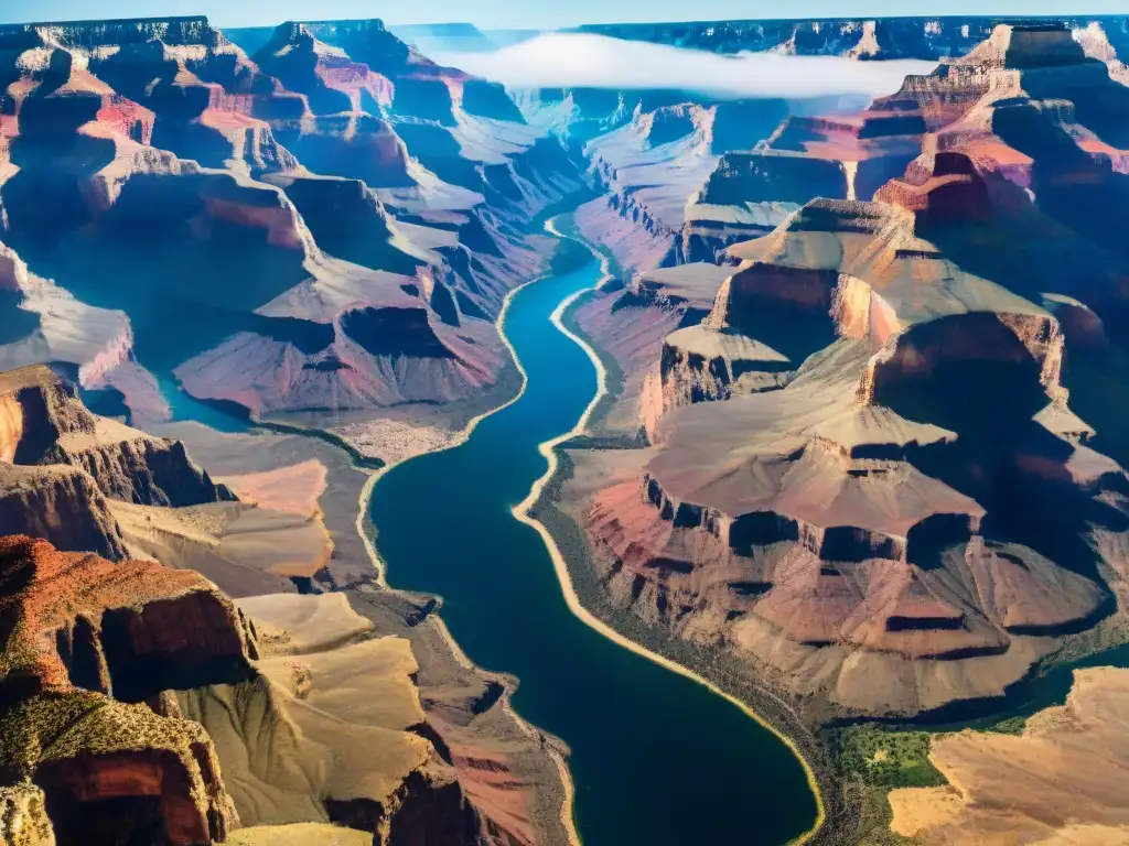 Espléndida vista aérea del Gran Cañón: la majestuosidad de la naturaleza Impresionante formación geológica del Gran Cañón esculpida por el río Colorado durante millones de años, bajo la luz del sol