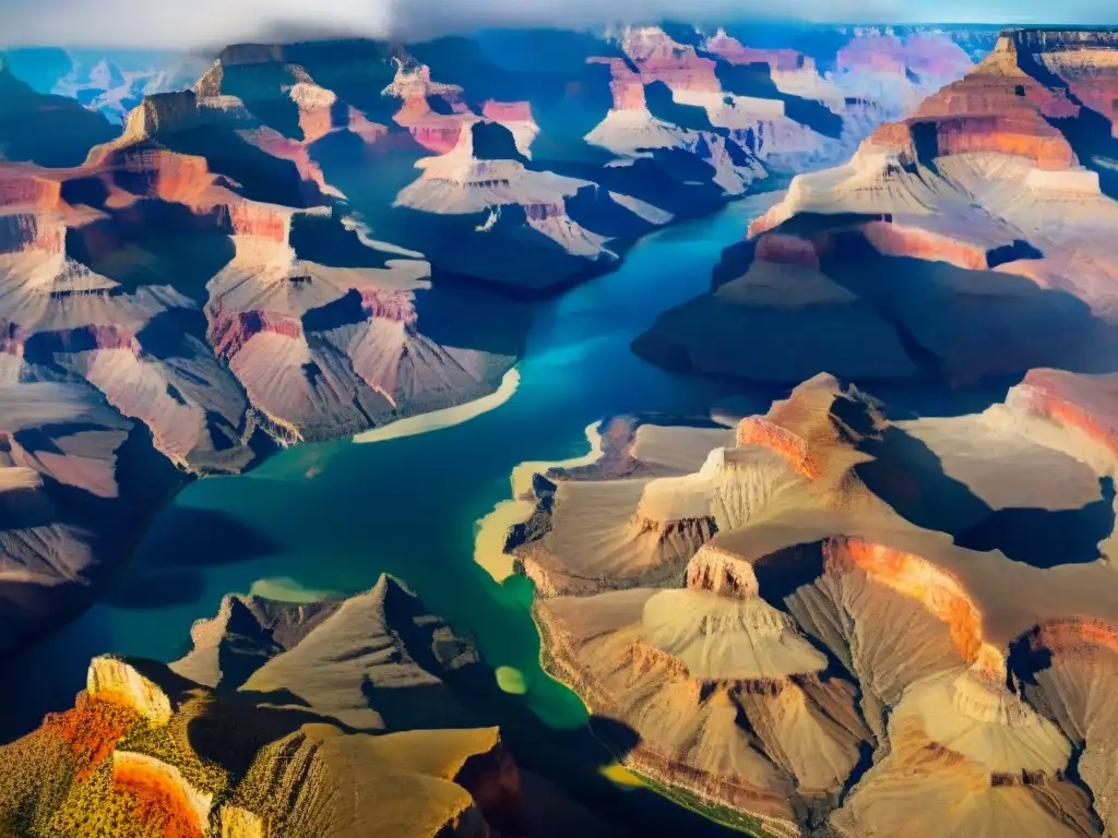 Espléndida vista aérea del Gran Cañón: maravilla geológica esculpida por el río Colorado Impresionante vista aérea del Gran Cañón resaltando las formaciones rocosas y la importancia de los ríos en el ciclo geológico