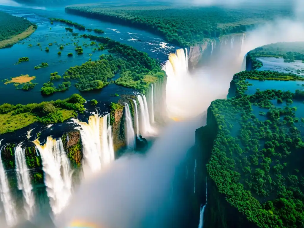 Imponente Catarata Victoria: A vista de pájaro Impresionante vista aérea de las majestuosas Cataratas Victoria, evocando aventuras en el Zambeze