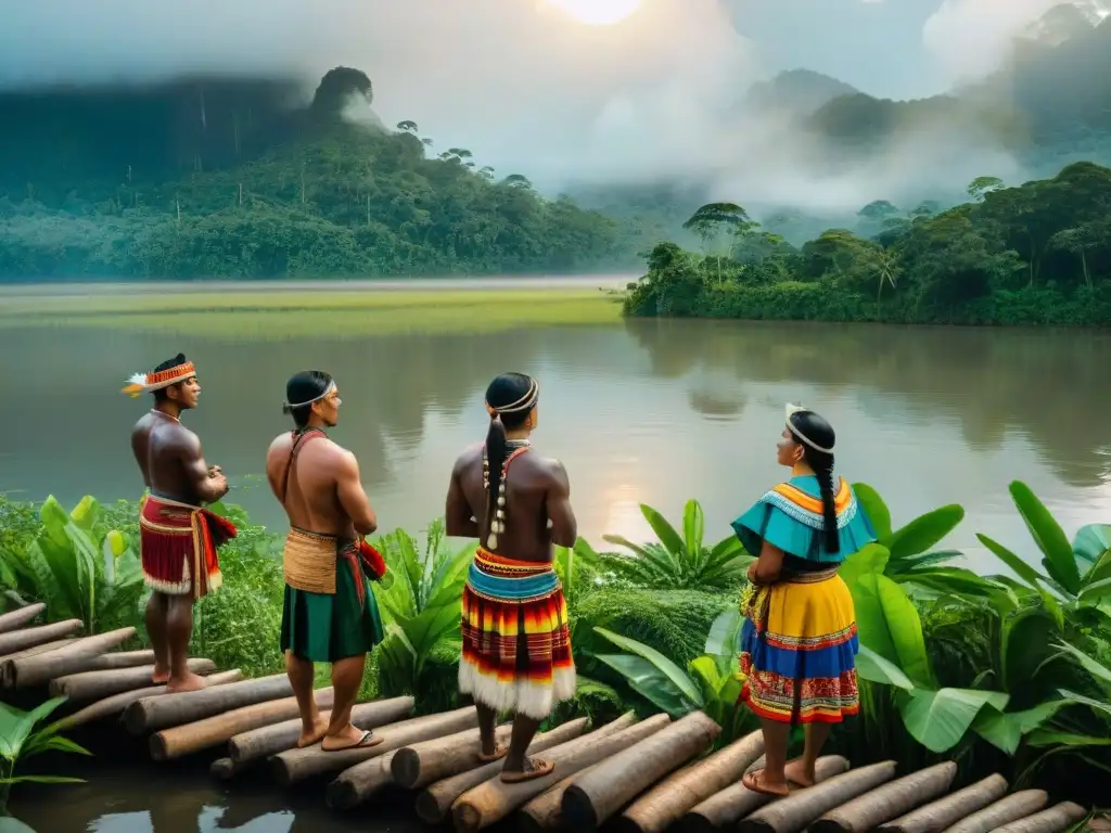 Ceremonia indígena en el Amazonas: tradición y color Indígenas en ceremonia a orillas del Amazonas: Fotografías históricas ríos legendarios