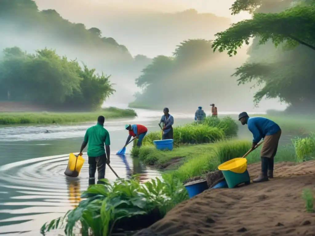 Comunidad unida por el río: conservación y colaboración Inversiones comunitarias protegiendo ríos: comunidad diversa colabora en conservación de río con plantación de árboles y limpieza