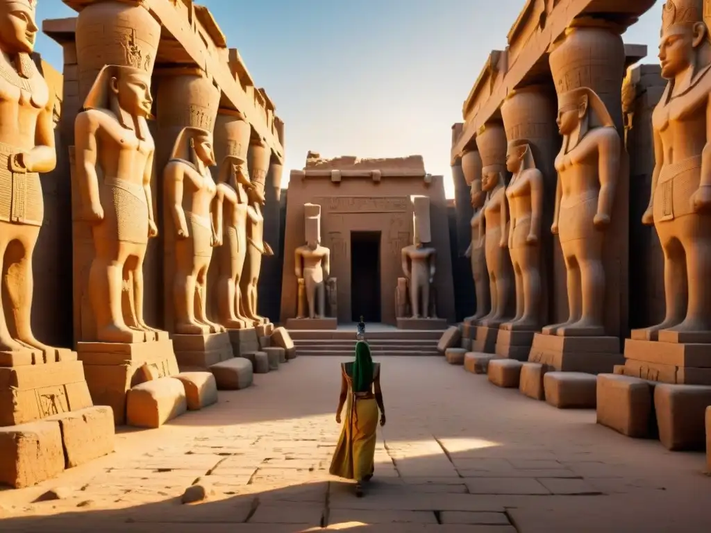Un mágico atardecer ilumina el majestuoso Templo de Karnak, con turistas maravillados por la cultura del Nilo y sus mitos ancestrales