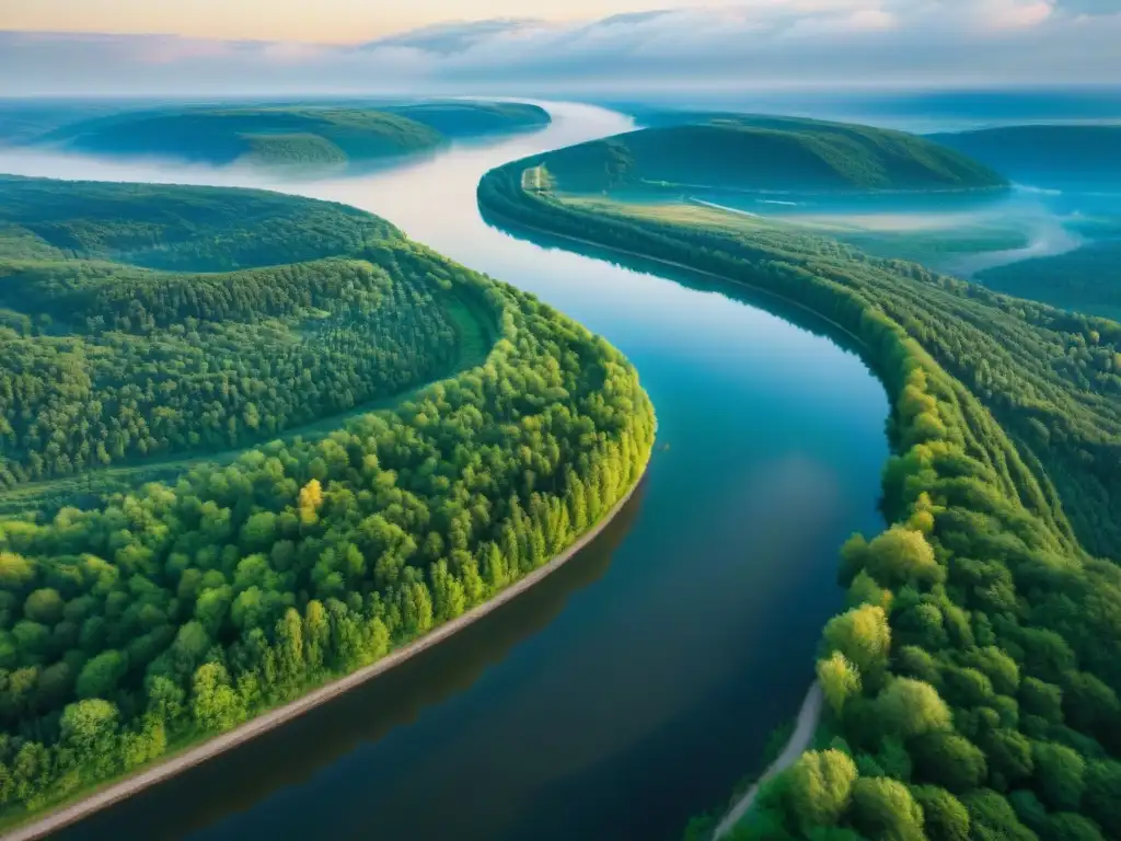 Espléndido río Volga: belleza natural eslava El mágico Río Volga serpentea entre bosques verdes y aldeas pintorescas, reflejando la tranquilidad y poder de esta deidad protectora en la tradición eslava