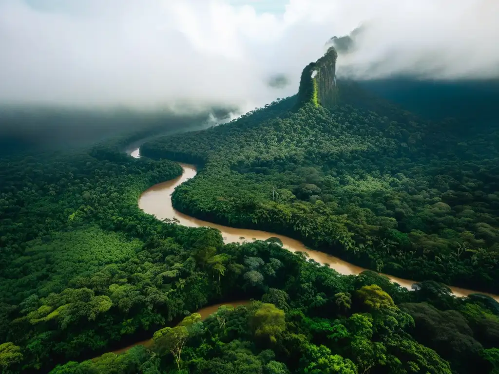 Amazonía: Naturaleza salvaje y exuberante El majestuoso río Amazonas serpentea entre exuberante selva, con aves exóticas y una paleta de verdes vibrantes