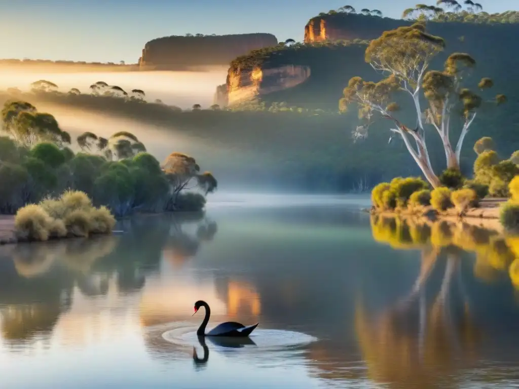 Río Murray al atardecer: belleza australiana El majestuoso Río Murray serpenteando al atardecer en el paisaje australiano, reflejando los colores del cielo en sus aguas tranquilas