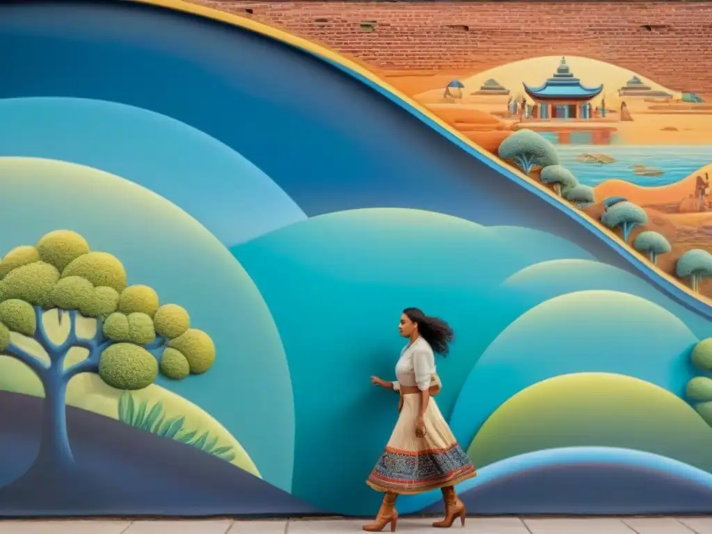 Murales de ríos: un viaje cultural en colores vibrantes Murales representando el significado cultural del río como metáfora de la vida en diversas culturas del mundo