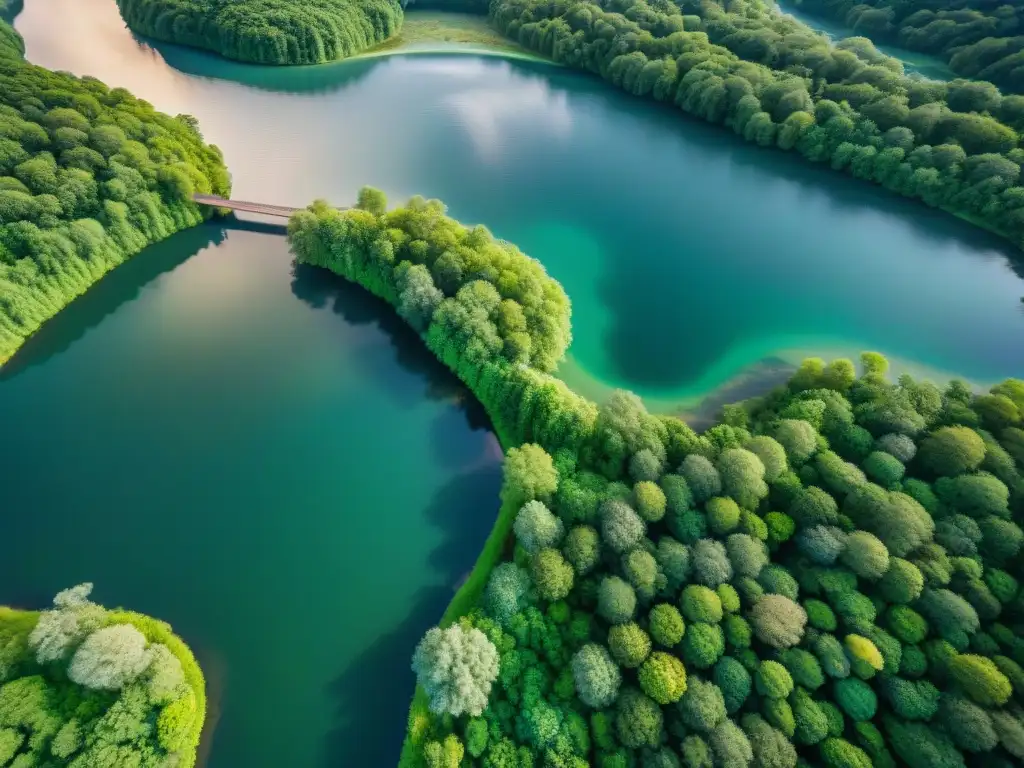 Red de ríos vibrante desde el aire: la belleza natural en detalle Un paisaje majestuoso de ríos capturado por un dron, resaltando la belleza natural