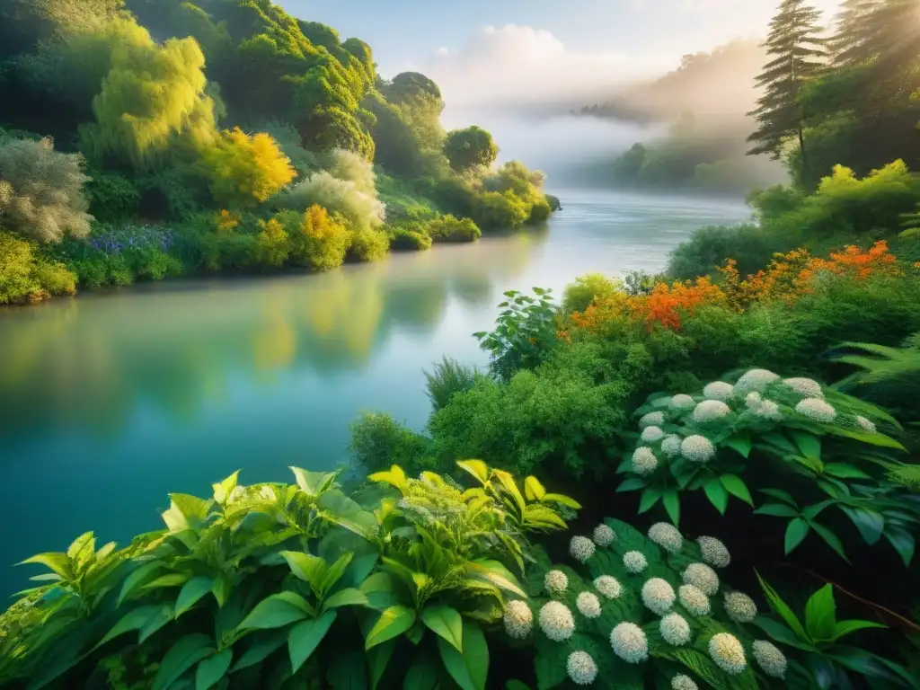 Riberas exuberantes: biodiversidad y armonía natural Un paraíso de biodiversidad en un spa de río sostenible