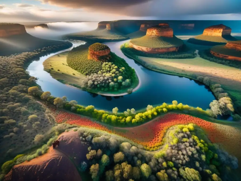 Pintura aborigen detallada del Río Murray en el outback australiano Pintura aborigen detallada del río Murray en el outback australiano, con colores vibrantes y símbolos representando su mitología