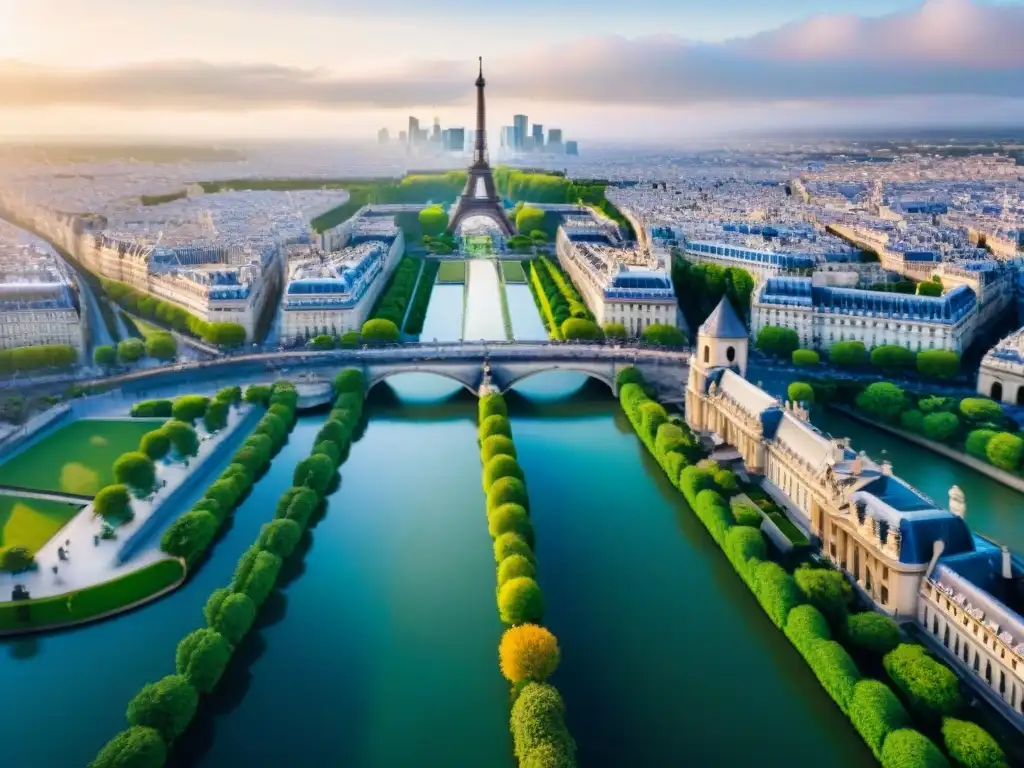 Inversiones inmobiliarias en el corazón de París: la magia del río Sena Invertir en propiedades a lo largo del emblemático río Sena de París, con la Torre Eiffel y Notre Dame de fondo