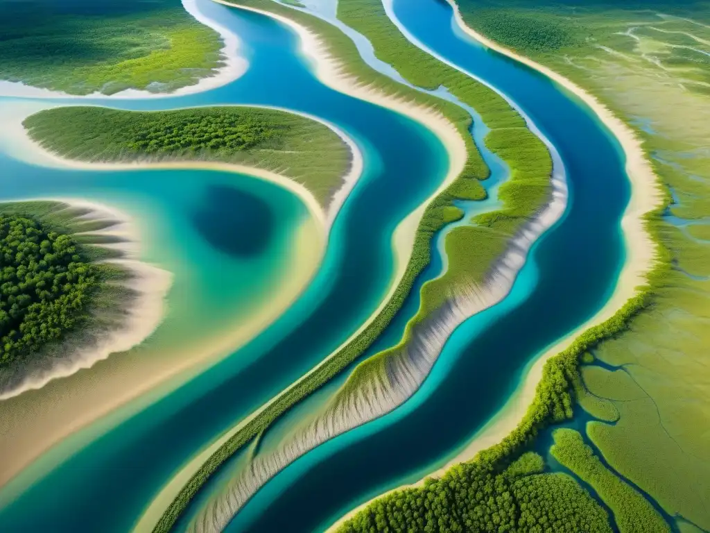 Patrón hipnótico de un delta fluvial en transformación Red de un delta fluvial: Transformación paisajes ríos sedimentos