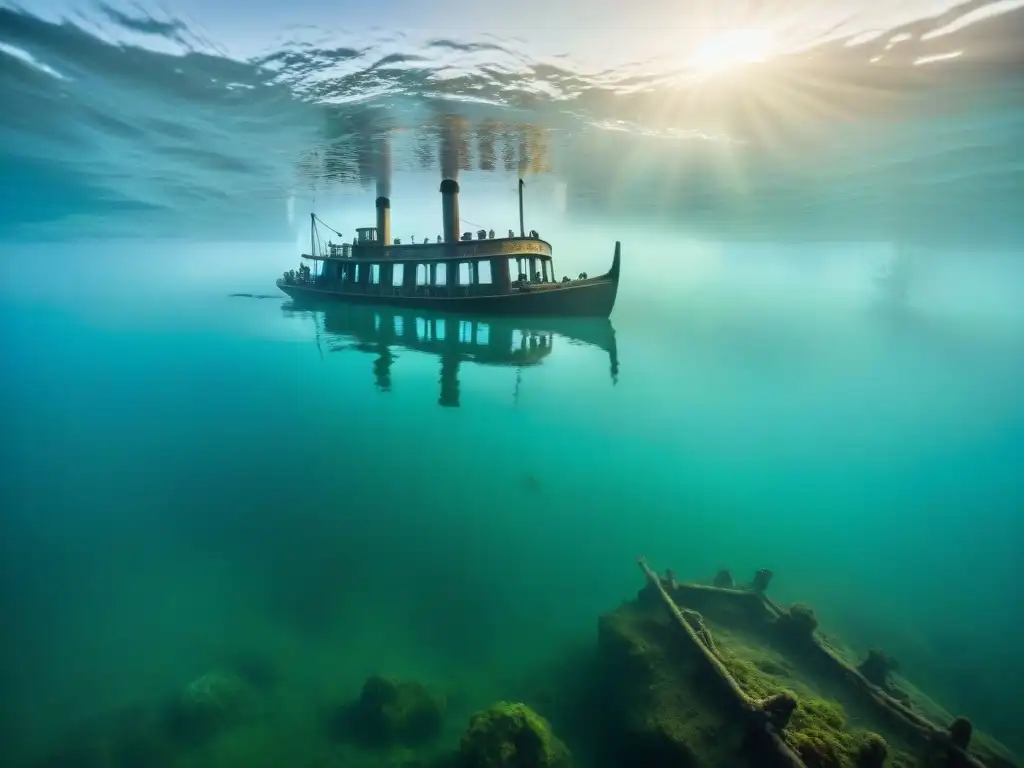 Misteriosos restos de barco hundido en el río Mississippi Relatos sumergidos: Misteriosos restos de un barco hundido en el Mississippi con figuras fantasmales en la oscuridad acuática