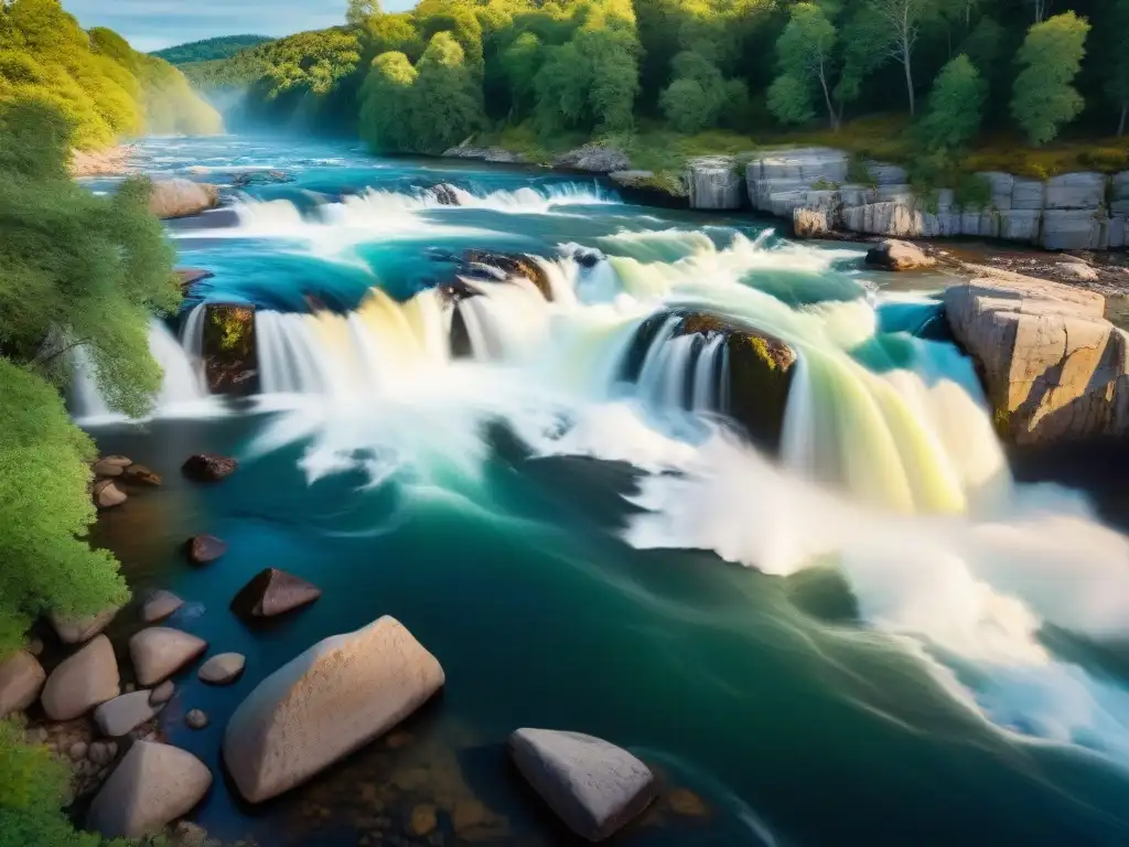 Contraste acuático: caos y calma en el río Representaciones de ríos: caos y calma reflejados en la dualidad del agua, entre corrientes turbulentas y secciones serenas