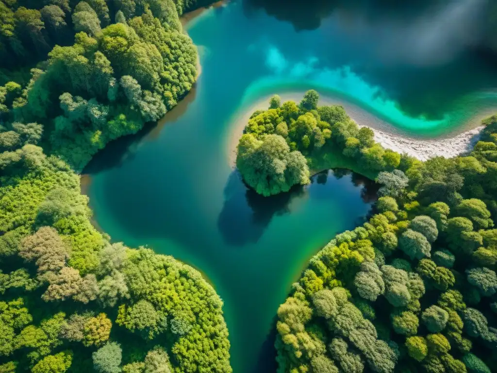 Río mítico: detalle LIDAR de bosque encantado Fotografía aérea de alta resolución con detalles de río mítico rodeado de bosques densos, gracias a la Tecnología LIDAR en exploración fluvial
