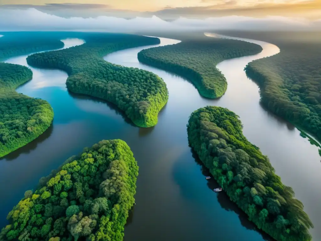 Un río emblemático en el cine: vista aérea del majestuoso río Amazonas serpenteando entre la exuberante selva