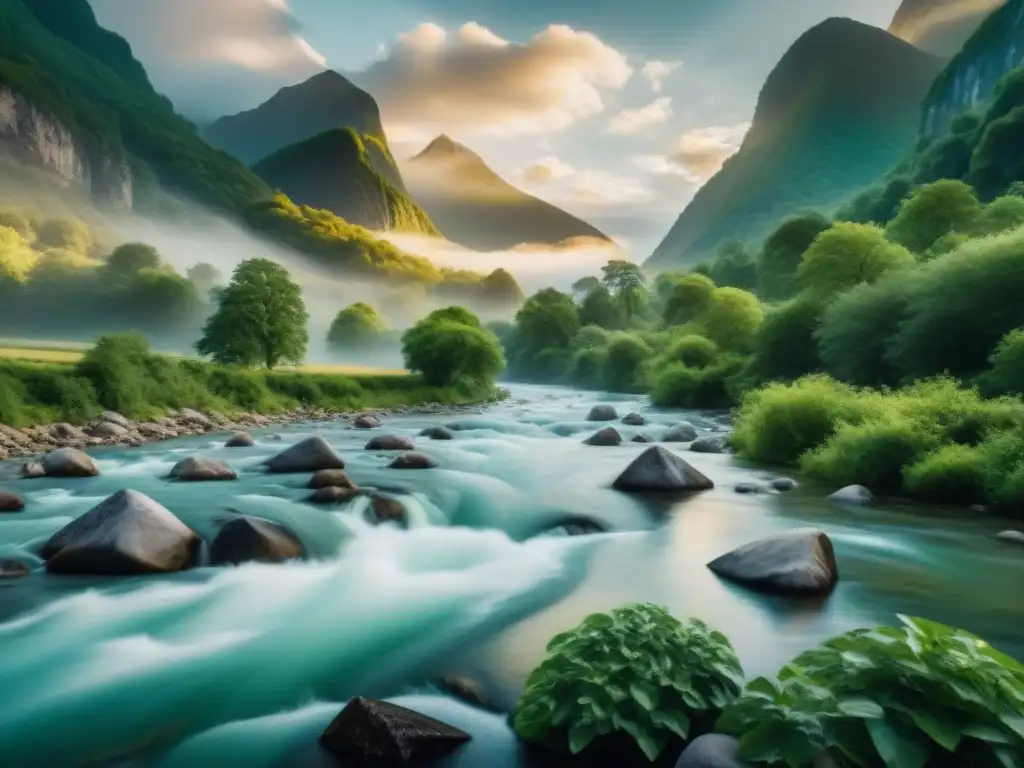 Río majestuoso: timelapse en paisaje exuberante Un río emblemático del mundo en timelapse fluyendo entre exuberante paisaje