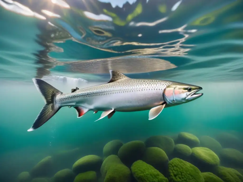 Cardumen plateado: la migración épica de los salmones Un río legendario muestra una escuela de salmones plateados migrando con patrones fascinantes