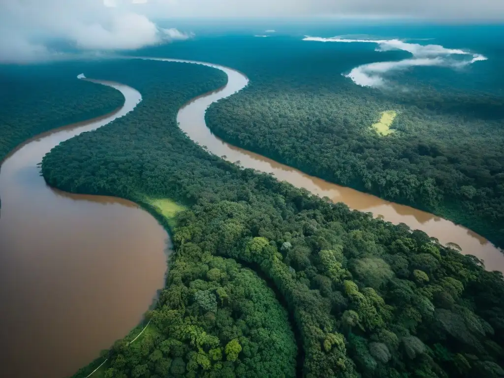 Amazonas: El majestuoso río que moldea el paisaje Un río legendario serpenteando entre exuberante vegetación, transformación económica de regiones