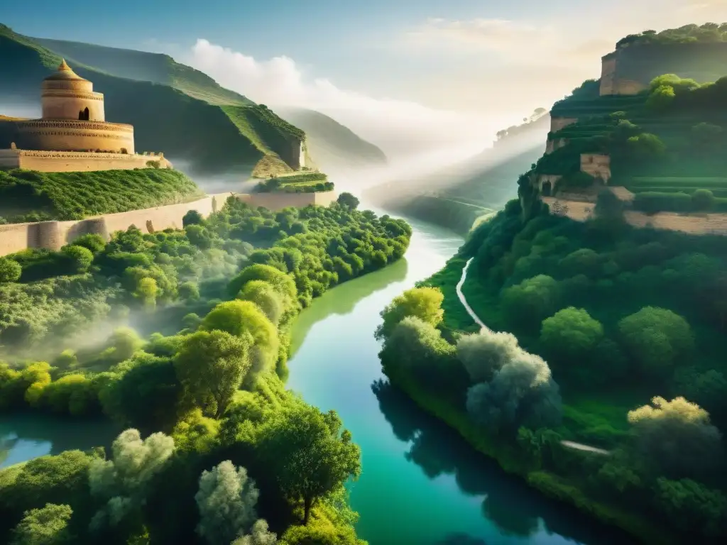 Misterios del Guadalquivir: mitos y paisajes El río Guadalquivir serpentea entre paisajes exuberantes mientras las ruinas y estatuas de la mitología Ibérica se funden con la naturaleza