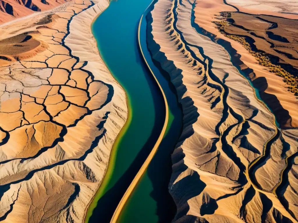 Desolación: lecho seco de río expuesto al sol abrasador Río seco en paisaje árido, reflejo de disputas por recursos hídricos y cambio climático