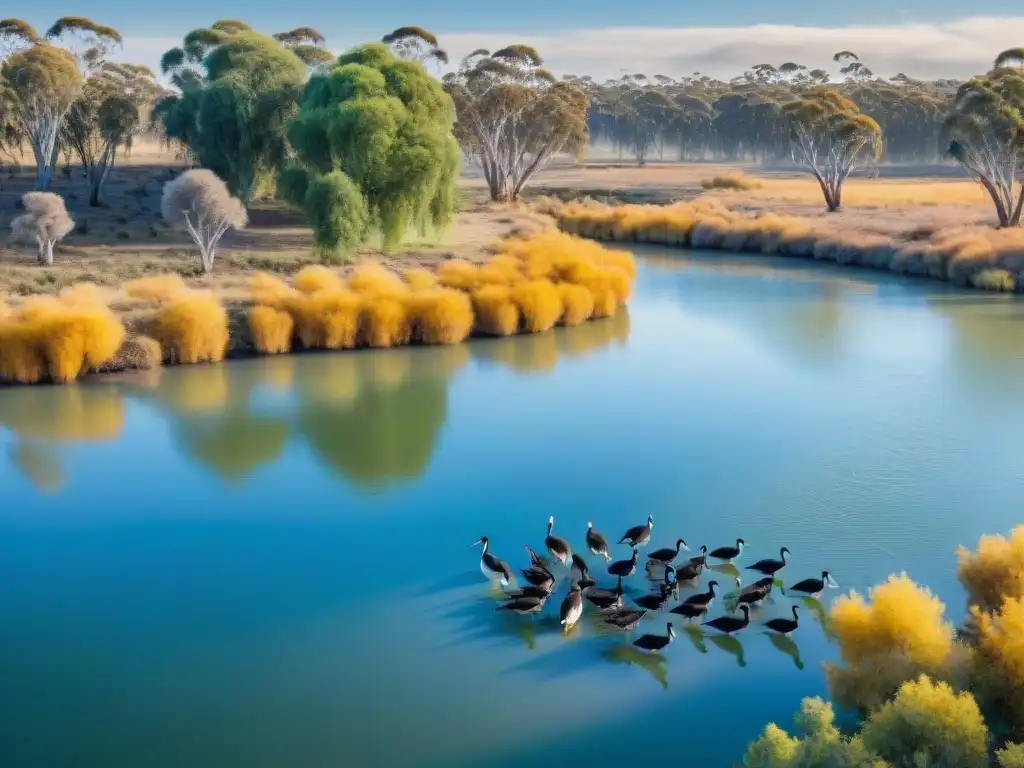 Biodiversidad en el río Murray Australia: vida silvestre diversa y exuberante, destacando peces nativos, aves acuáticas y vegetación ribereña