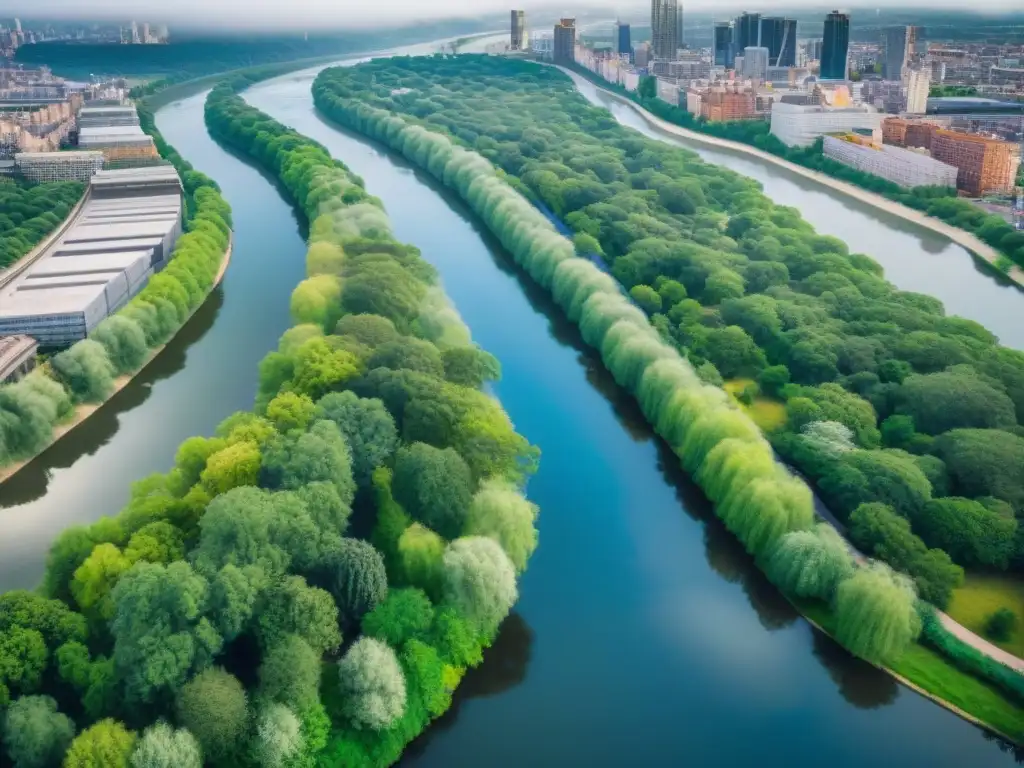Río urbano revitalizado: antes y después de la restauración Un río urbano recuperado: aguas cristalinas, biodiversidad, gente disfrutando actividades al aire libre