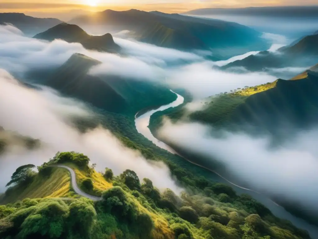 Paisaje montañoso: río serpenteante y naturaleza en su esplendor Fotografía de ríos y montañas desde un mirador, con vista impresionante y atmósfera serena